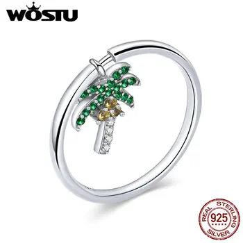 

WOSTU Summer New 925 Sterling Silver Coconut Tree Palm Finger Rings For Women Fashion Brand Engagement Jewelry Gift BKR370