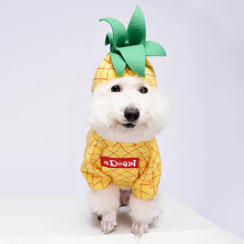 Забавные фрукты Щенок Костюм для Собаки Одежда для маленькие собачки Чихуахуа Мопс милые толстовки Французский бульдог яблоко сосновый яблоко одежда