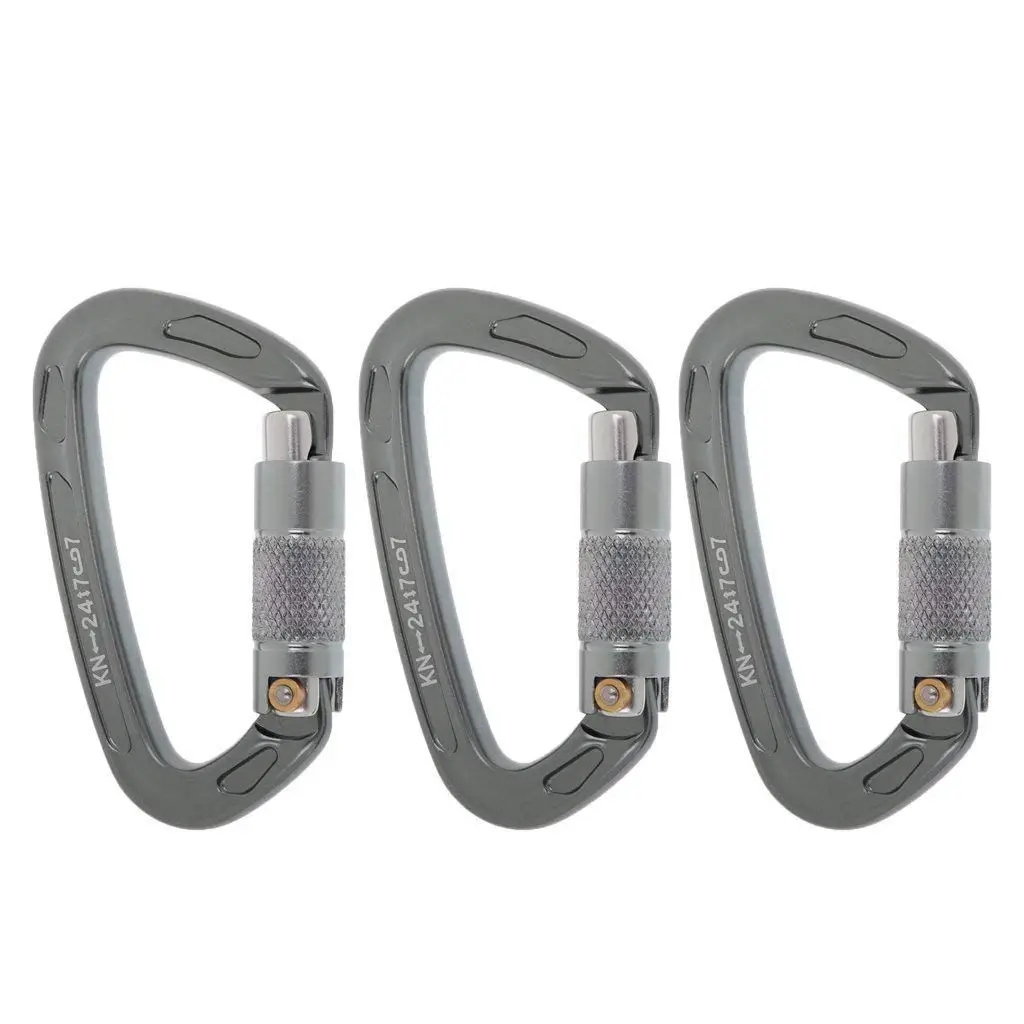 

ELOS-3 pcs 24 KN Aluminum Alloy Snap Hook D-Ring Rock Climbing Mountaineering Rappelling Multifunctional Snap Hook