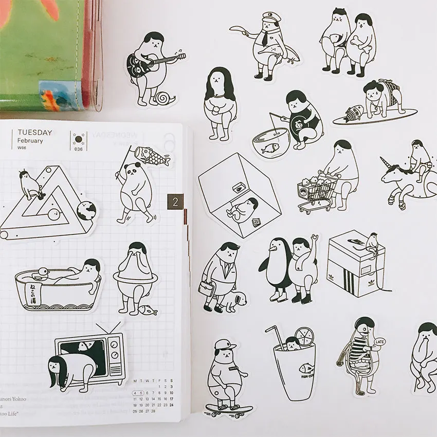

DIY scrapbooking stickers unidentified organism black and white salt album journal happy planner handicraft decoration stickers