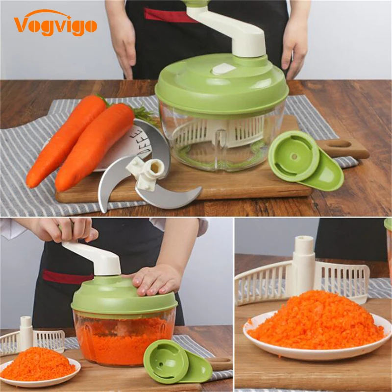 

VOGVIGO Manual Food Chopper Kitchen Easy Hand Pull Vegetable Cutters Handheld 3 Blades Food Blender