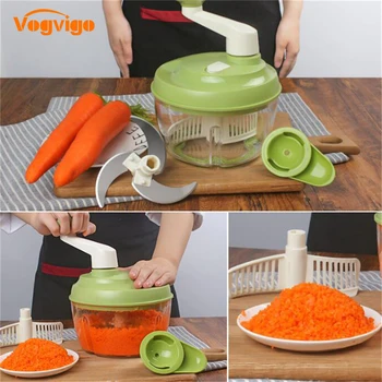 

VOGVIGO Manual Food Chopper Kitchen Easy Hand Pull Vegetable Cutters Handheld 3 Blades Food Blender