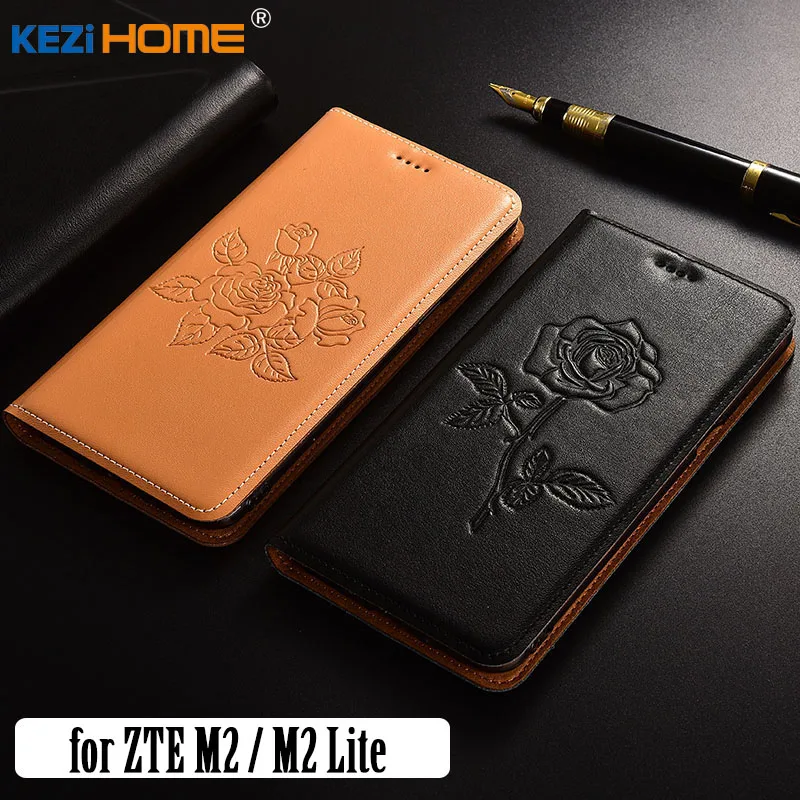 For ZTE Nubia M2 Lite Case KEZiHOME Fashion Genuine Leather Embossing Flip Stand Leather Cover Capa