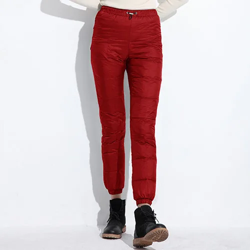 Зима вниз брюки женщин случайный верхней одежды эластичный пояс рабочая одежда женская мода снег плюс размер утолщаются женские брюки теплый - Цвет: Red