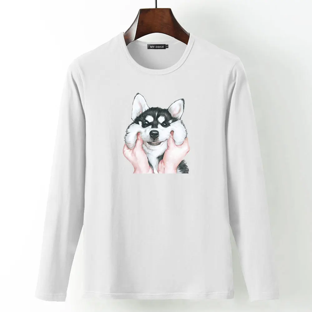 Модная мужская футболка в стиле рок, одежда, футболки в стиле хип-хоп, топы с длинными рукавами, черно-белые Забавные футболки с принтом собаки, с животными, Poleras Hombre - Цвет: A67-O-White