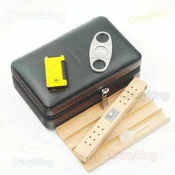 

COHIBA Real Leather Travel Cigar Case Humidor With Lighter Cutter Set