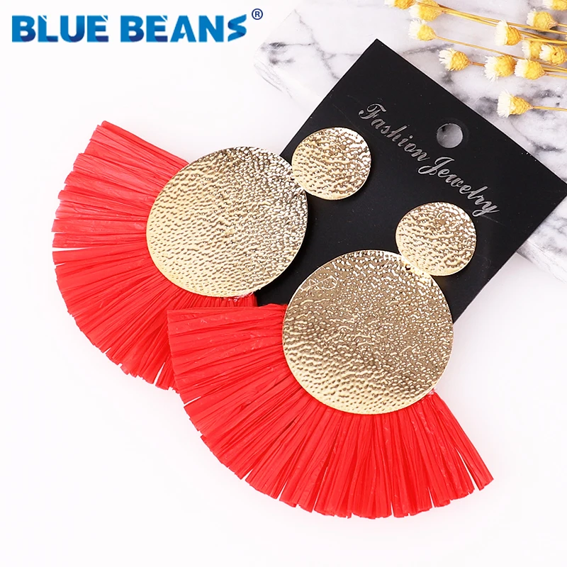 Серьги для женщин Boho ротанга кисточкой 2019 модные серьги большой длинные висячие украшения подарки Богемные аксессуары винтаж красный
