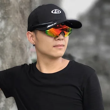 

outdoor sports men women sports uv400 sunglasses + sports cap red cap polarized cycling shading hat +glasses 11 colors