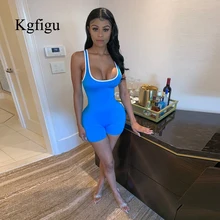 KGFIGU хлопковый комбинезон для женщин сексуальный короткий комбинезон женский комбинезон Повседневный синий без рукавов Комбинезоны уличная одежда