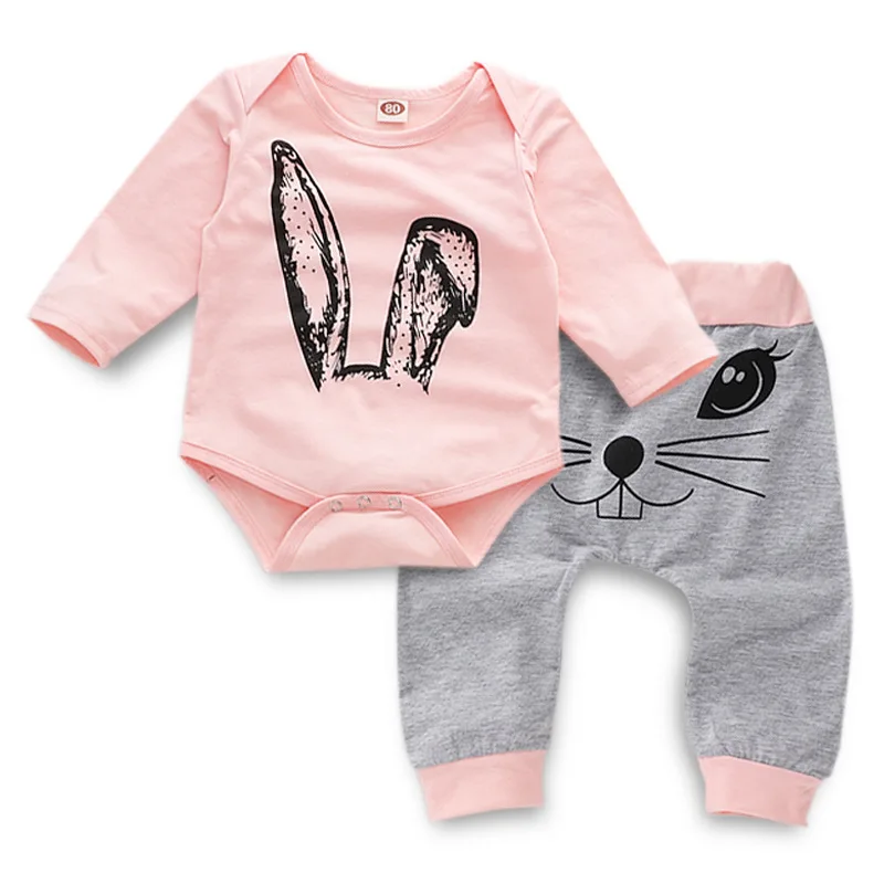 2pcs/set Baby Girl Rabbit Clothes Set Newborn Girl Outfits Pink Bunny