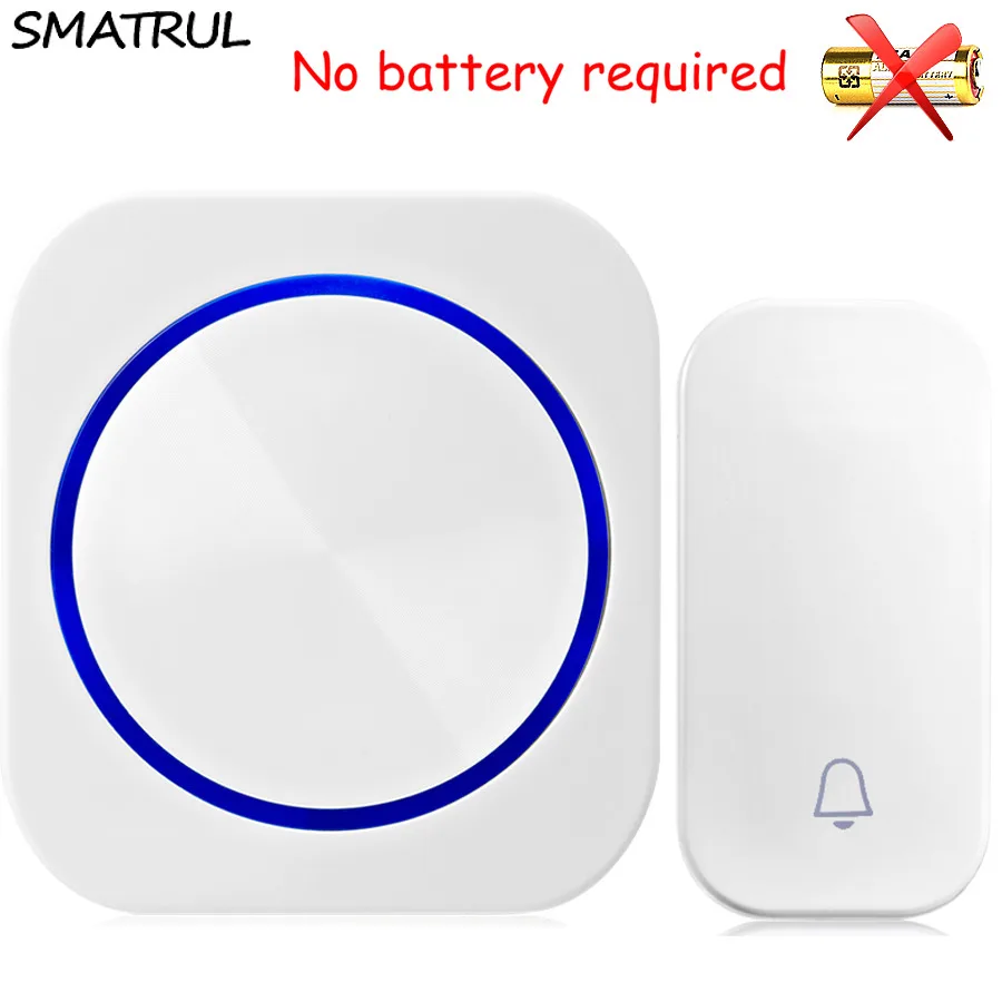 

SMATRUL self powered Waterproof Wireless DoorBell led light no battery EU plug home Door Bell ring 1 button 1 Receiver for Deaf