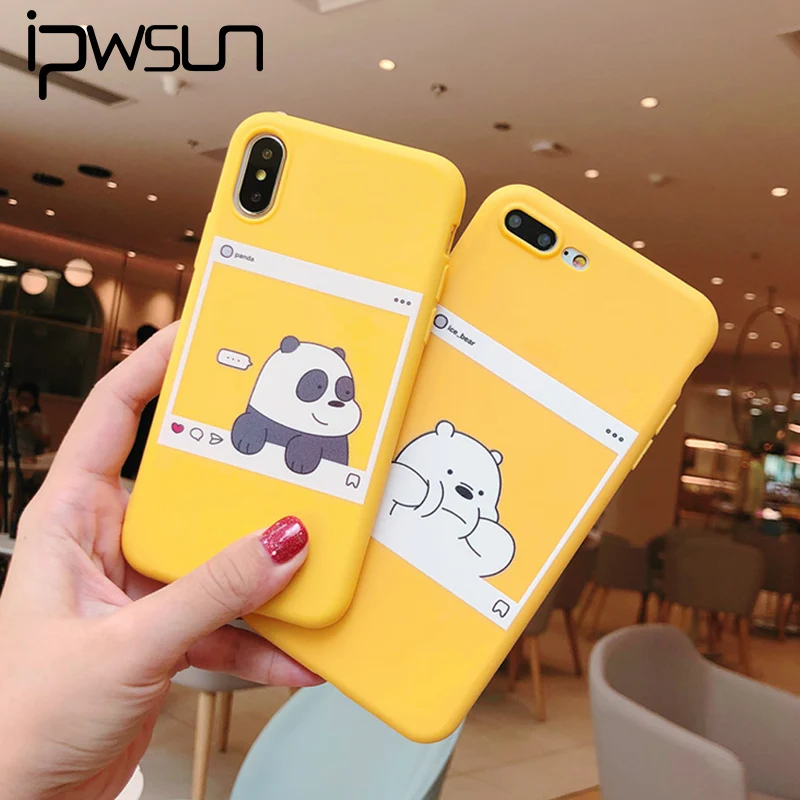 

iPWSOO Phone Case For iphone X XS Max XR 6 6S 7 8 Plus Soft TPU Back Cover Kawaii Bear Panda Pattern Yellow Cases Cover