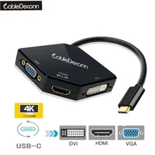 CableDeconn USB-C USB3.1 Type-c Thunderbolt 3 to HDMI 4K VGA DVI 1080P Cable Adapter for Samsung S8 Macbook Pro Dell XPS 13 15