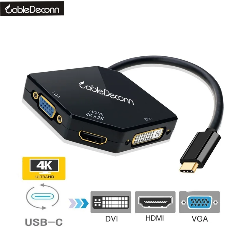Кабель USB C USB3.1 Type c Thunderbolt 3 к HDMI 4 VGA DVI 1080P кабель адаптер для Samsung S8 Macbook Pro Dell XPS 13