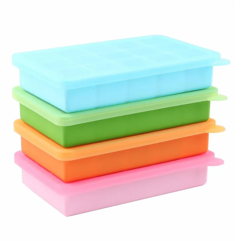15 Grids BPA Free Baby Food Storage Container Box Platinum Silicone Baby Food Supplement Ice