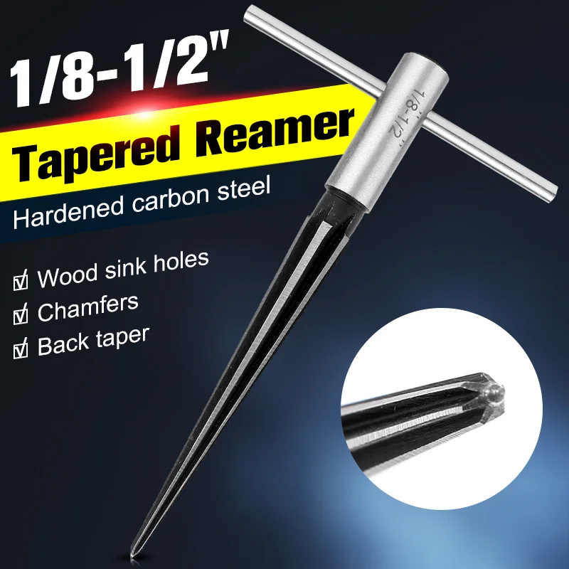 

3-13mm 45 # Steel Bridge Pin Hole Handheld Reamer T Shape Handle Tapered 6 Fluted Chamfer Reaming DIY Woodworker Cutting Tool