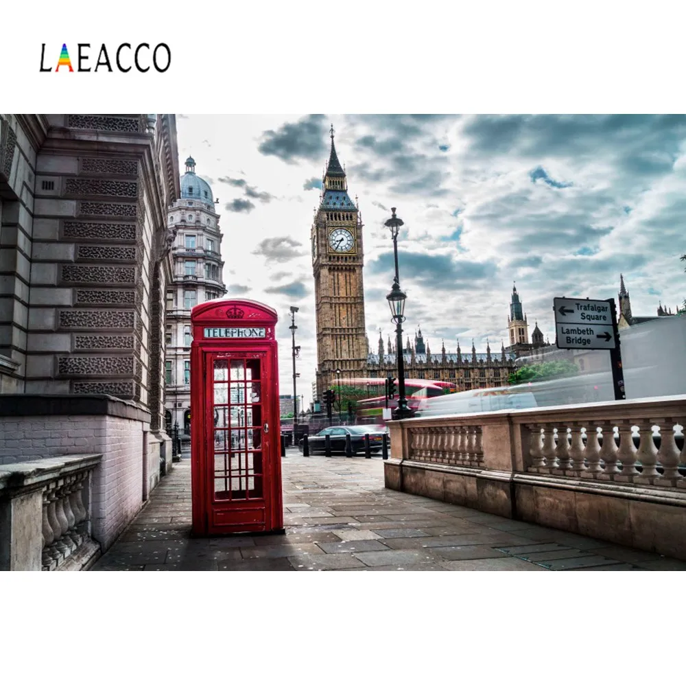 Laeacco старая телефонная будка город Биг Бен Лондон город улица живописные фотографические фоны фотографии фоны фотостудия
