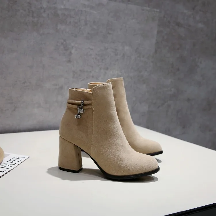 

Big Size 9 10 15 boots women shoes ankle boots for women ladies boots Fashion boots with round head side zipper in solid colour