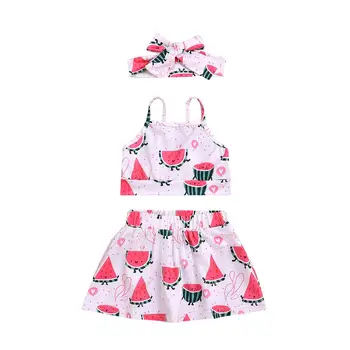 

Toddler Kids Baby Girls Clothing Summer watermelon T-shirt vest Skirts Headbands 3pcs Outfits Clothes Set Girl