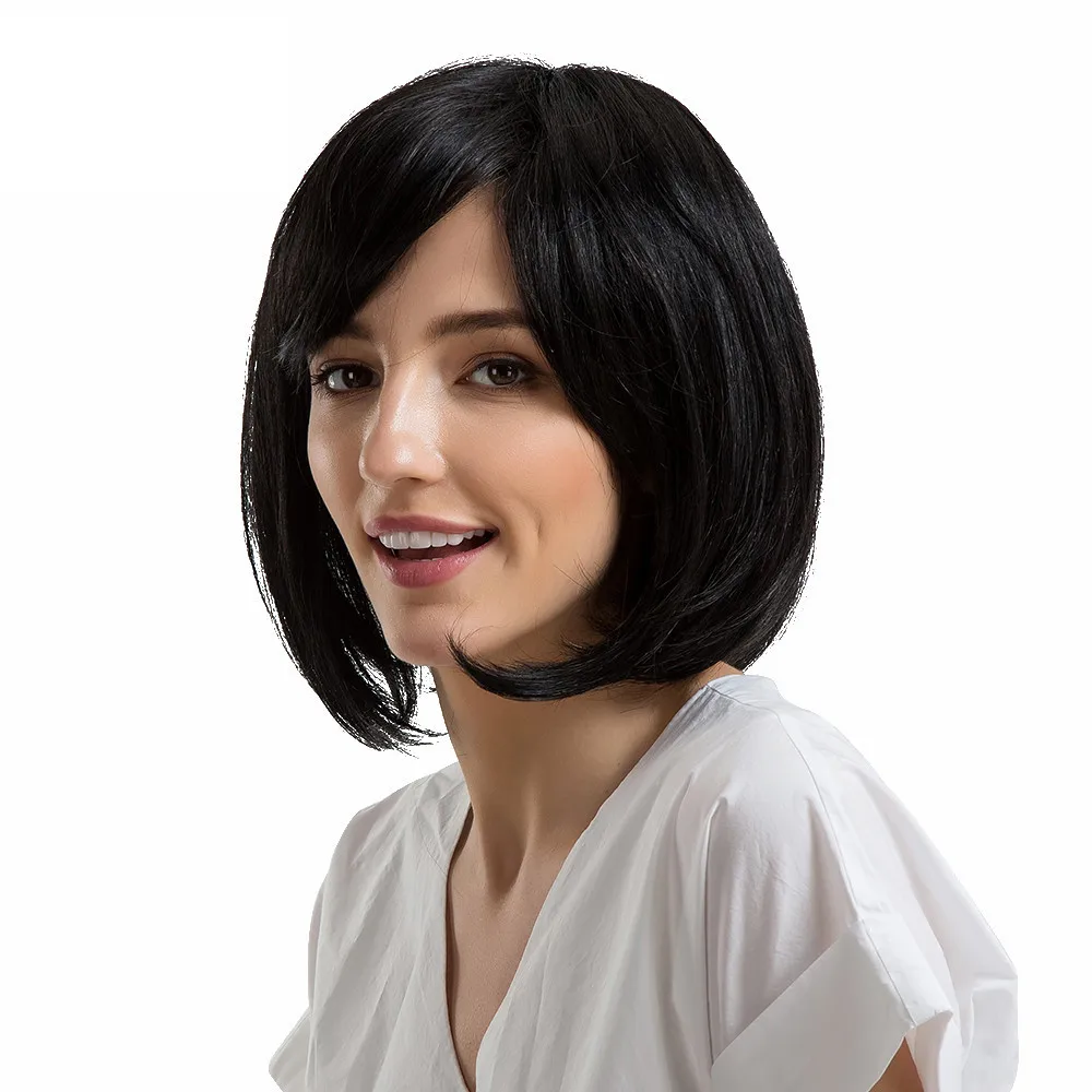 2018 Short Wig Black Shoulder Length Bobo Wigs With Bangs Medium Hair Human Hair Wigs цена 2018 Short Wig Black Shoulder Length Bobo Wigs With Bangs Medium Hair Human Hair Wigs цены онлайн