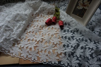 

Beautiful Flowers 53.1" Wide Ivory White Lace Fabric Embroidered Organza Lace Fabric Tablecloth Decorative Accessories