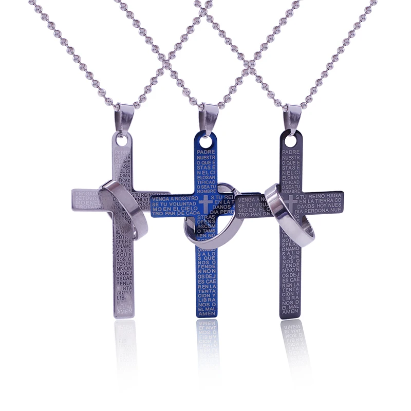 

Trendy Cross Pendant Necklaces Bible Verses Jesus Pray Cross Couple Bead Chain Charm Choker Statement Necklace Gift Dropshipping