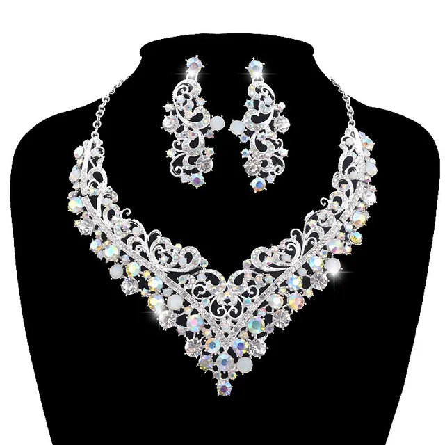 Opal Crystal AB Jewelry Sets Women Necklace And Earring Set Fashion India Style bridal Party