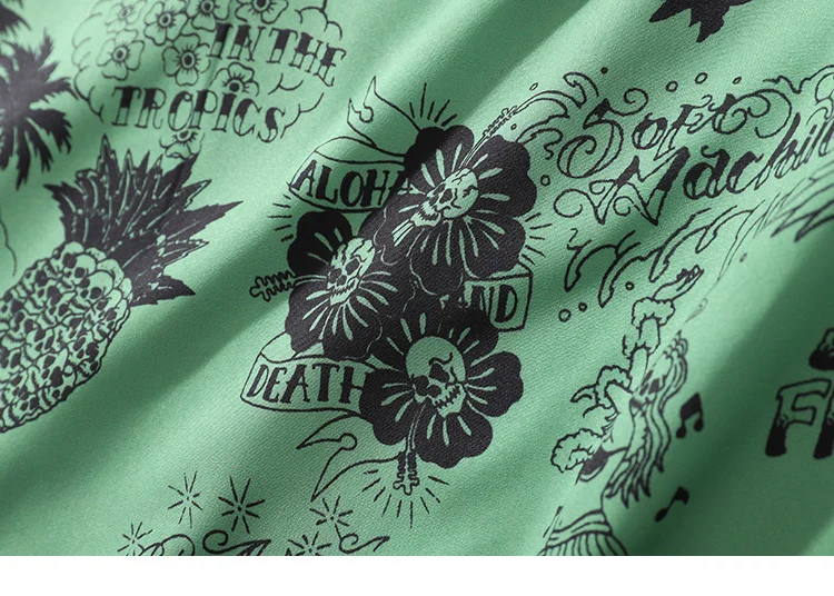 Хип-хоп рубашка уличная Мужская гавайская рубашка граффити череп дерево Харадзюку Летняя Пляжная рубашка зеленые Топы короткий рукав Повседневная