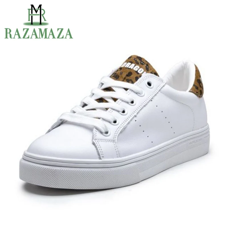 

ZALAVOR New High Quality Sneakers Women Genuine Leather Print Leopard Flats Casual Shoes Women Vulcanized Shoes Size 35-40
