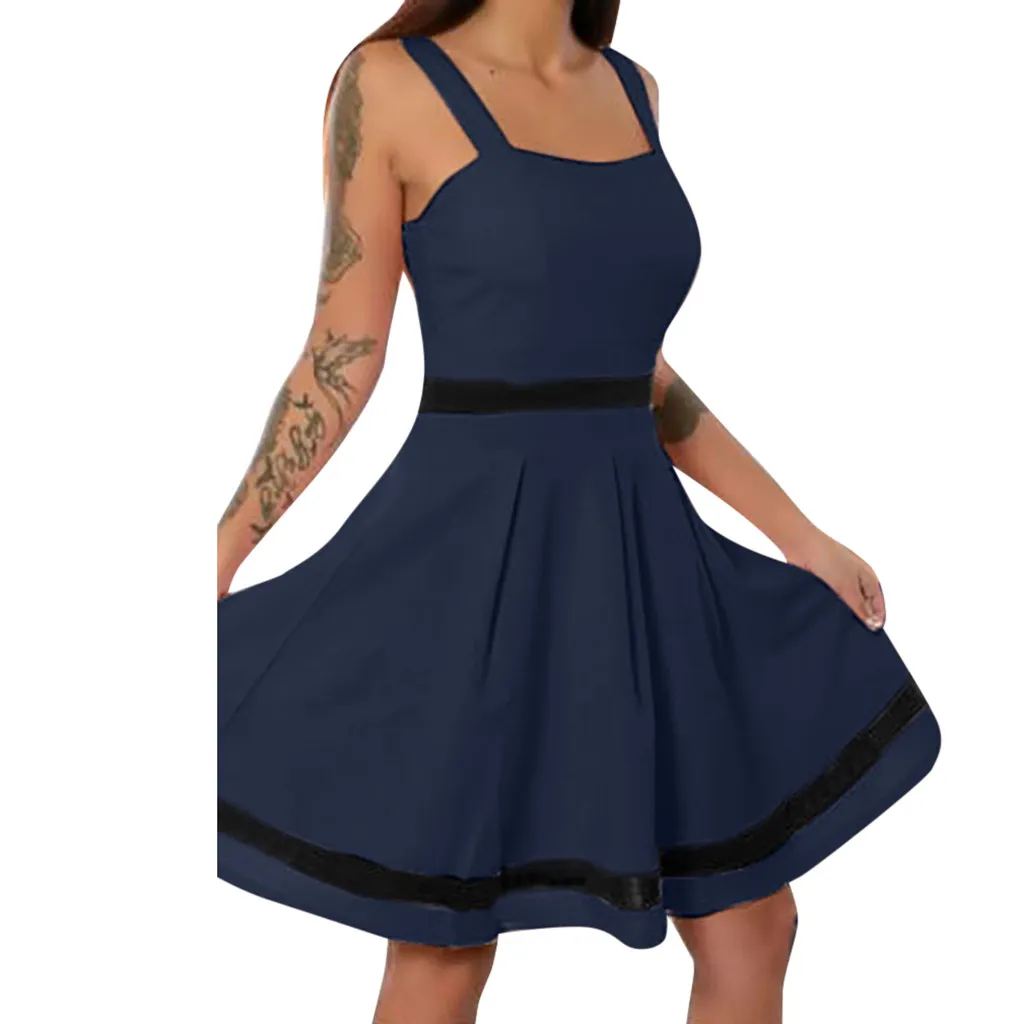 

SAGACE Vintage Women Dress 2019 Sexy Fit and Flare Sleeveless Solid Color Mini Causal Holiday Beach Causal Vintage Dress Women