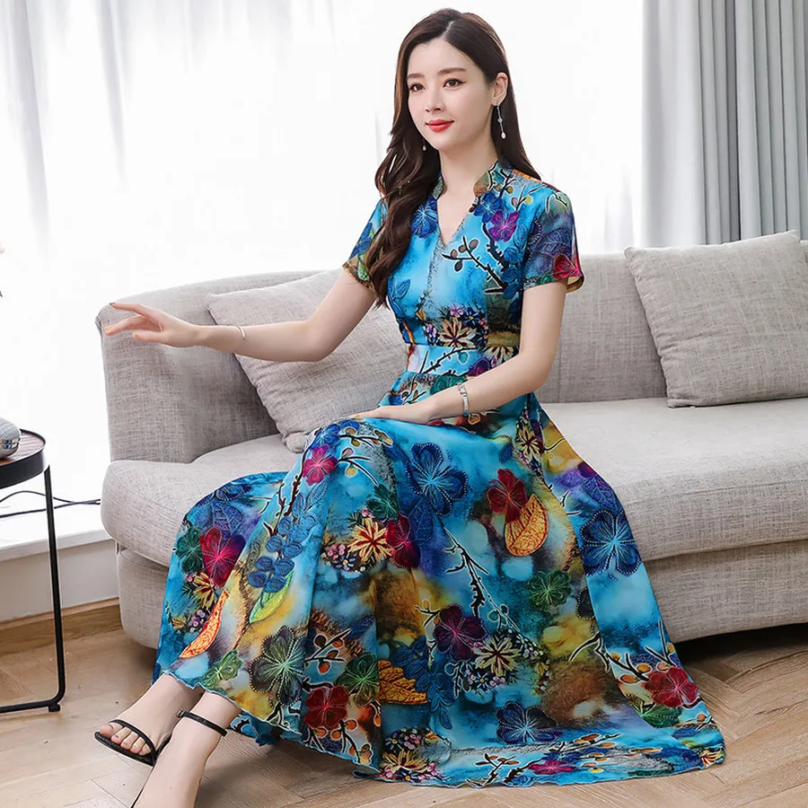 Summer Vintage Plus Size Print Beach Long Sundress 2019 New Floral Chiffon Boho Maxi Dresses Elegant Women Bodycon Party Vestido