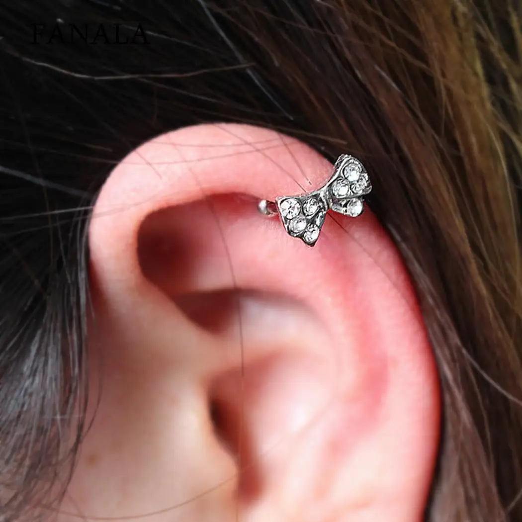 Clip Fashion Earring Women Rhinestone Flower Bow Non Pierced Ear Cuff