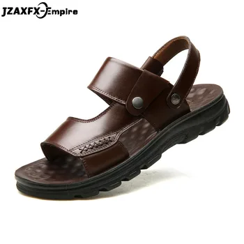 

Summer Men Sandals Genuine Leather Men Beach Shoes Comfort Beach Flat Sandals Outdoor Slip-on Leather Shoes for Male