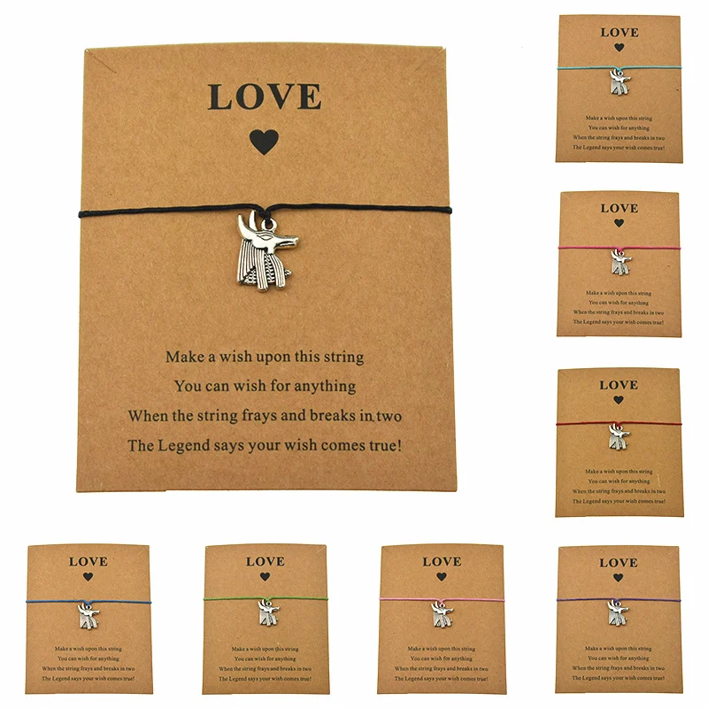 

New Ancient Egypt Anubis Jackal Egypt Anubis Head Charm Wish Love Card Gifts Bracelets for Women Men Vintage Egyptian Jewelry