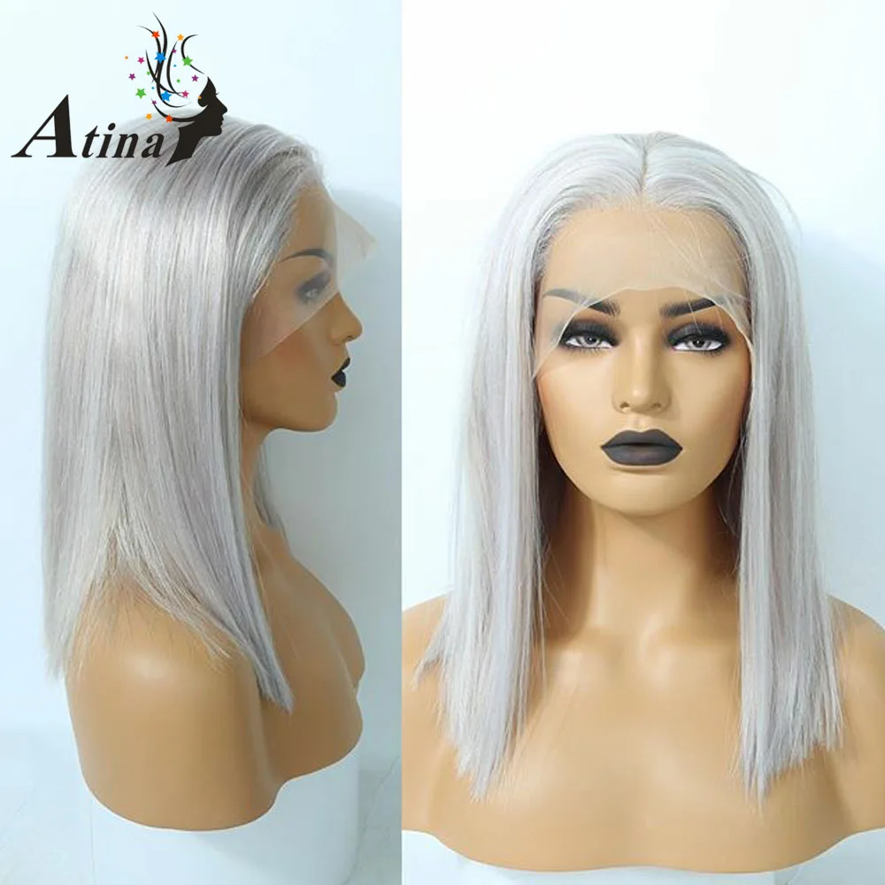 Grey Color Lace Front Human Hair Wig With Baby Hair Pre Plucked