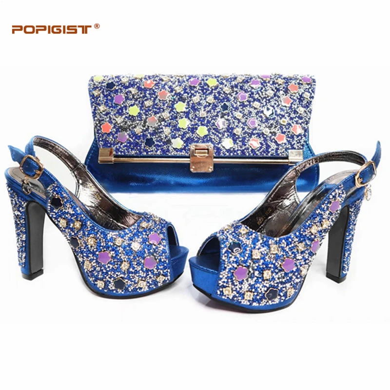 Royal Blue Women Shoes and Bag Set In Italy Italian Women Shoes and Bag