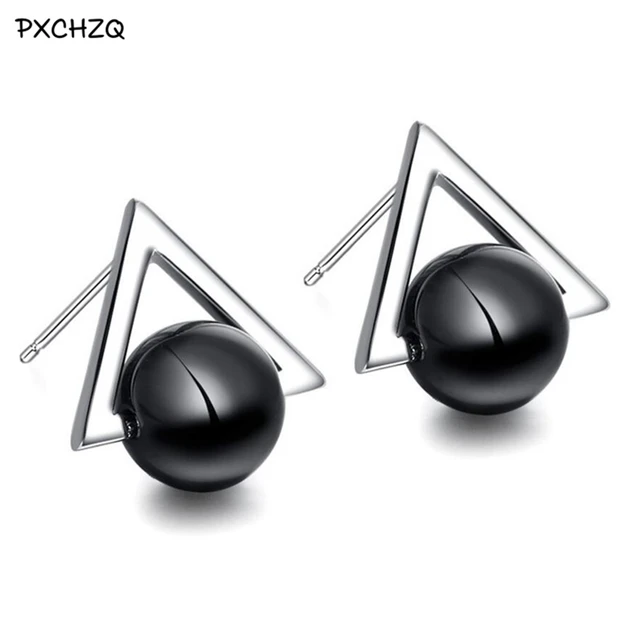 Ms Por Silver Colour Products Simple And Stylish Geometric Ms Por Silver Colour Products Simple And Stylish Geometric Triangle Stud Earrings Black Onyx