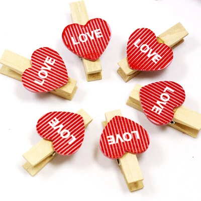 $8.3 100/200Pieces 3.5x0.7cm Mini Heart Love Wooden Clothes Photo Paper Peg Pin Lovely Craft Clips Home Wedding Decor