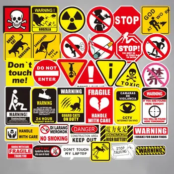 

50 Sheets Warning Sign Warning Spoof Graffiti Sticker Trolley Case Car Sticker Can Be Moved