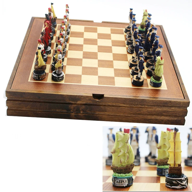 

BSTFAMLY Pirate series chess set game, portable game of international chess, resin chess pieces and wood chessboard, LA43