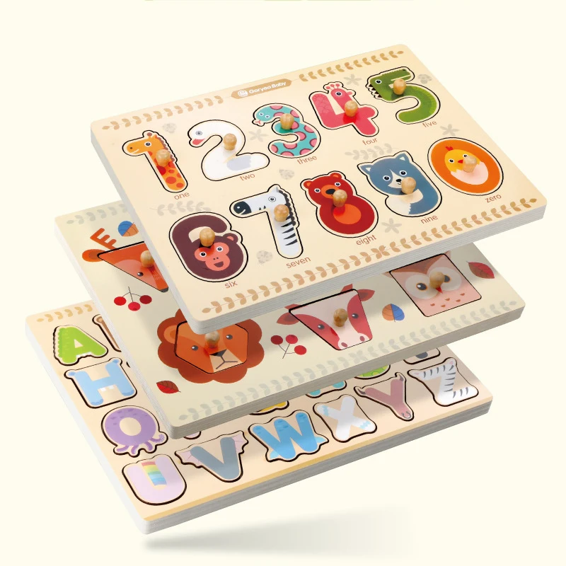 Детские деревянные головоломки игрушки ребенка раннего образования цифровые номера Фрукты животных автомобиль обучения головоломки