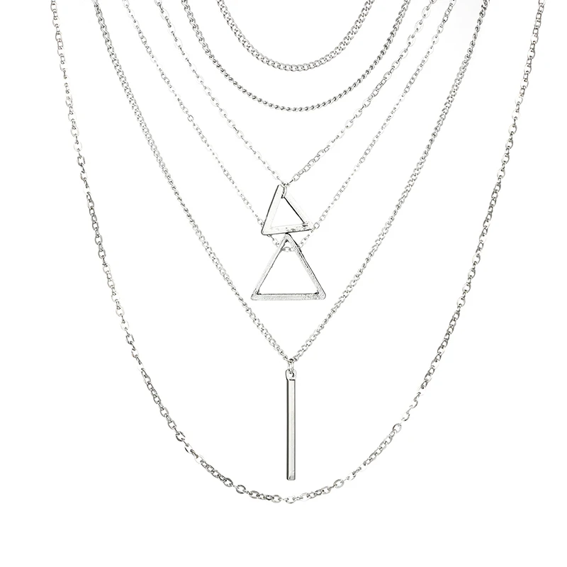 Docona серебряная, в стиле бохо, цветная треугольная подвеска, ожерелье для женщин, девушек, цепи, многослойное ожерелье, массивное ювелирное изделие, воротник 6424