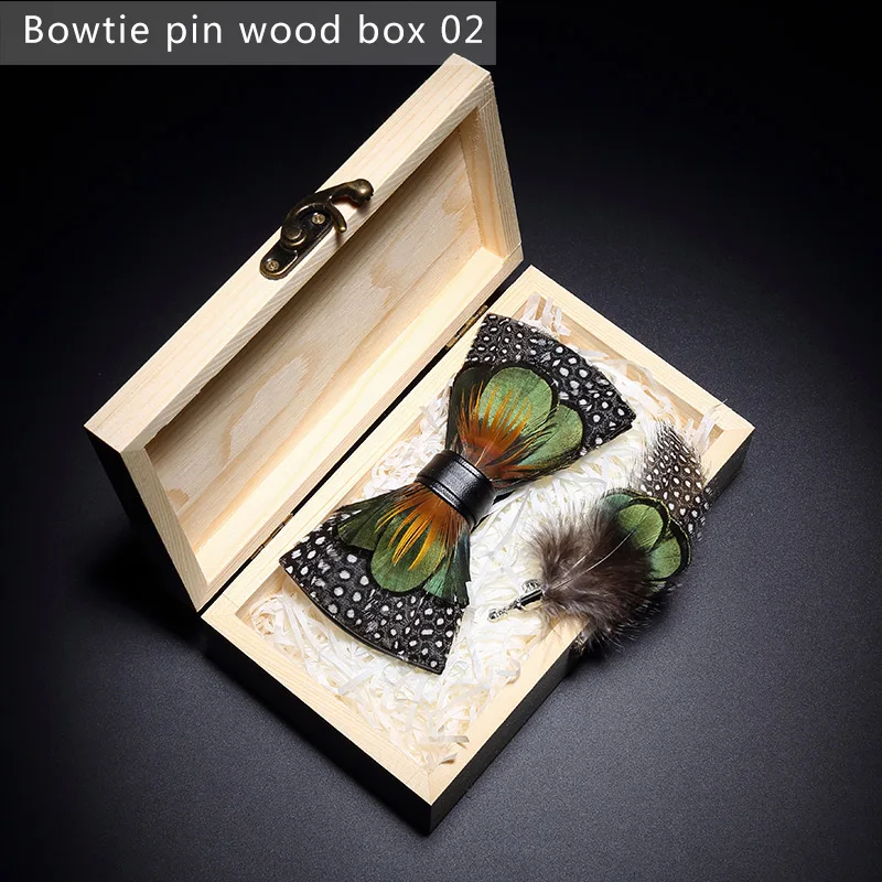Bowtie pin wood box2 JEMYGINS, дизайн, галстук-бабочка, перо, бант, изысканная ручная работа, Мужская брошь для галстука-бабочки, деревянная булавка, подарочный набор, Свадебная вечеринка - Цвет: Bowtie pin wood box2