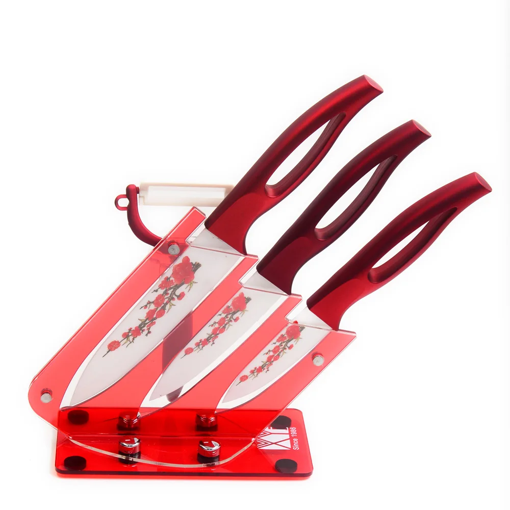 XYJ Brand Kitchen Knife Gift Set 5,4,3 Inch Slicing Utility Paring Flower Pattern blade Ceramic