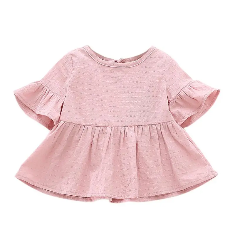 Сезон: весна–лето Детская рубашка Милая хлопковая Flaer рукава футболка с короткими рукавами в форме лотоса Блузы с узором "лист" для детей, блузка для девочек, для детей, платье-рубашка