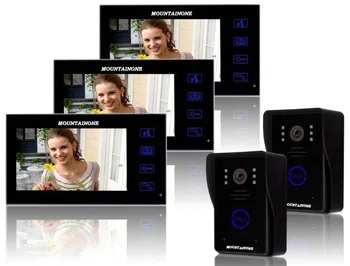 

MOUNTAINONE New arrival top quality 7"TFT touch keyscreen video door phone HD IR camera w/t waterproof cover 2cameras+3monitors