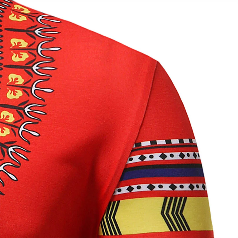 Fadzeco рубашка в африканском стиле для мужчин Дашики короткий рукав поло шеи Племенной печати Футболка Блузка Топы летние этнические футболки африканская одежда