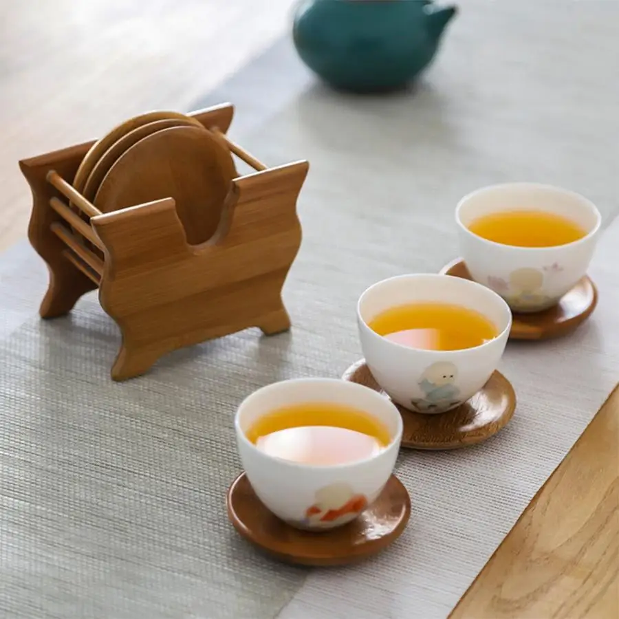 

Tea Set Cup Coasters Kung Fu Tea Accessories Bamboo Round Cup Holder Tea Accessories