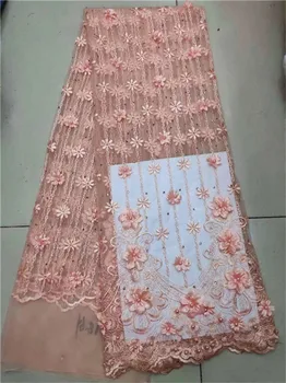 

Latest African Lace Fabric 2019 High Quality Nigerian Lace Fabric 3D Flower beads African French Tulle Lace Fabric For Dress