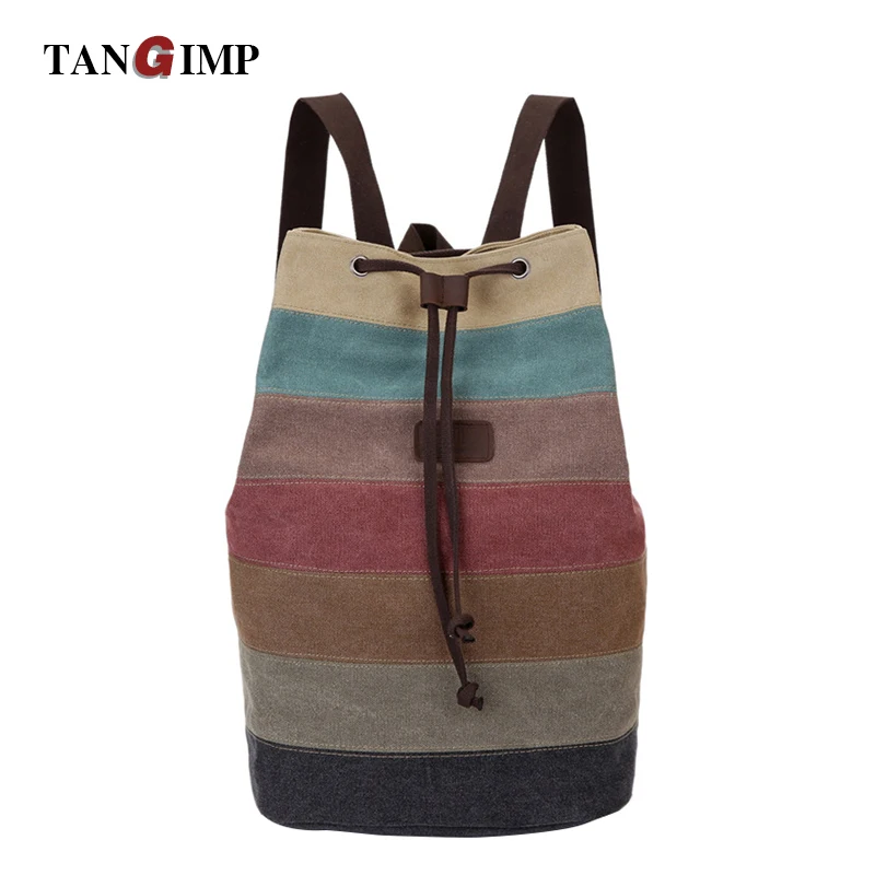 TANGIMP Ethnic Backpacks Colorful Striped Women Men Rucksack Ladies